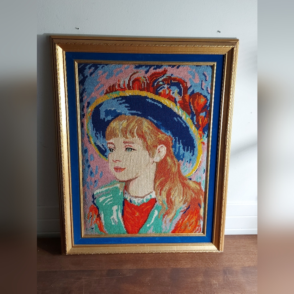 Needle point Jeanne Henriot, Girl with a Blue Hat.